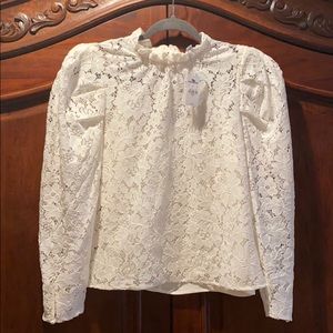 Express White Lace Top with Puff Sleeves